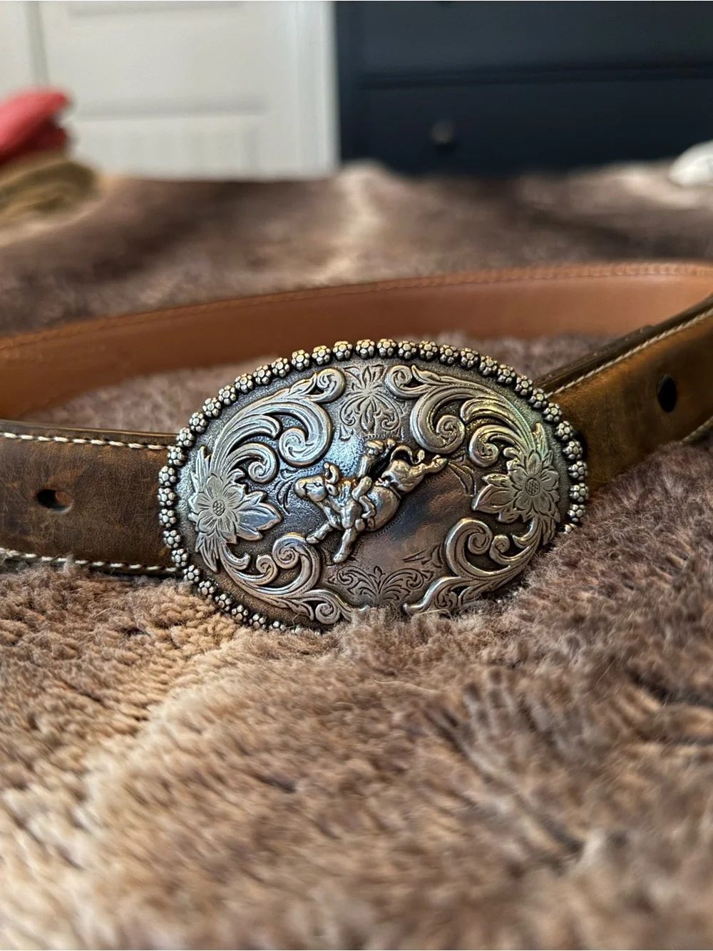 Nocona Brown Leather Kids Belt with Silver Western Buckle